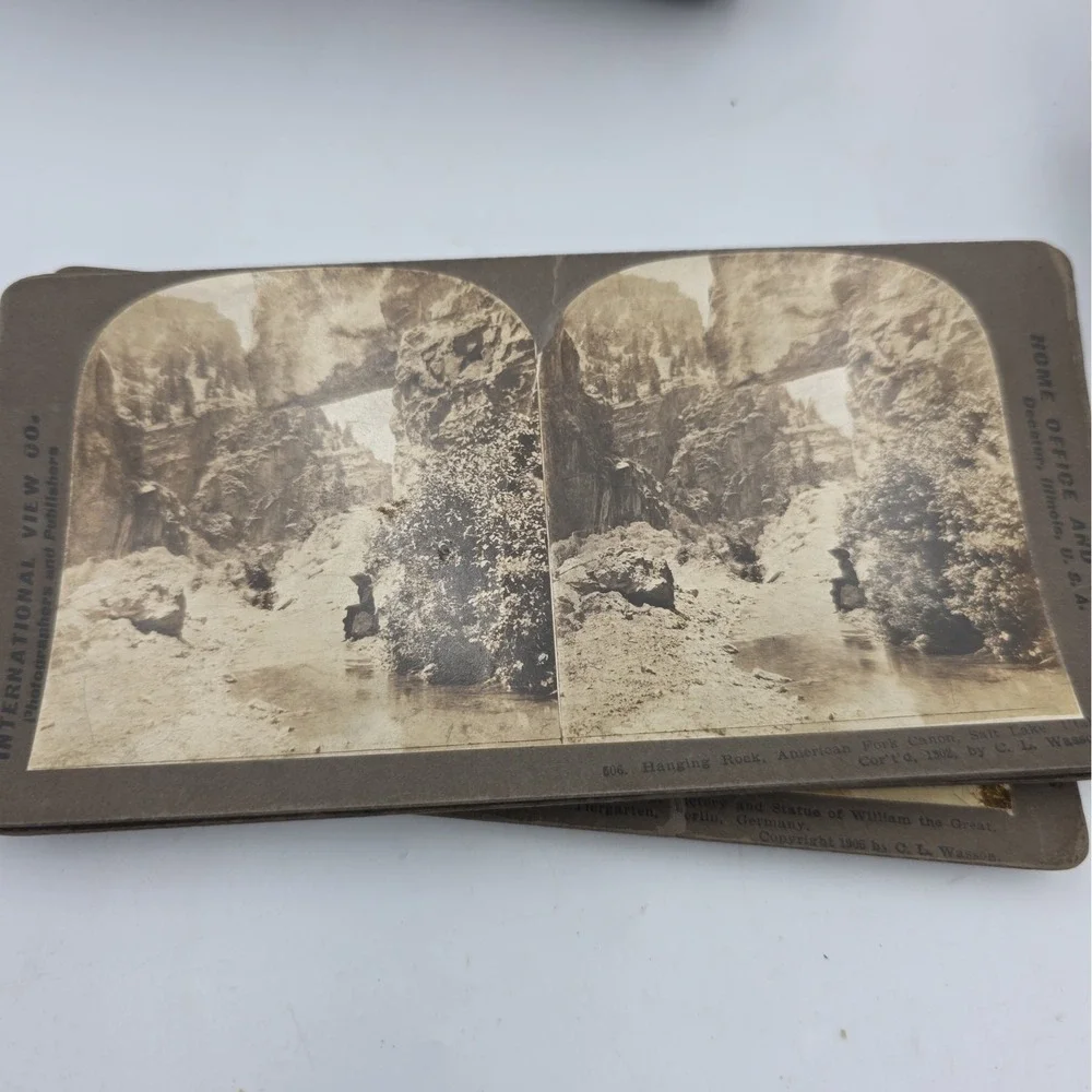 Antique Underwood Stereoscope Viewer Metal Wood and 60 Stereoview Sepia Cards
